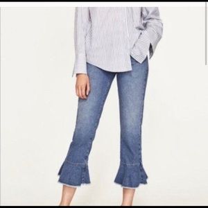 Zara Cropped Ruffle Flare Jeans 6